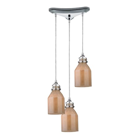 Danica 3 Light Pendant In Polished Chrome And Cream Champagne Glass